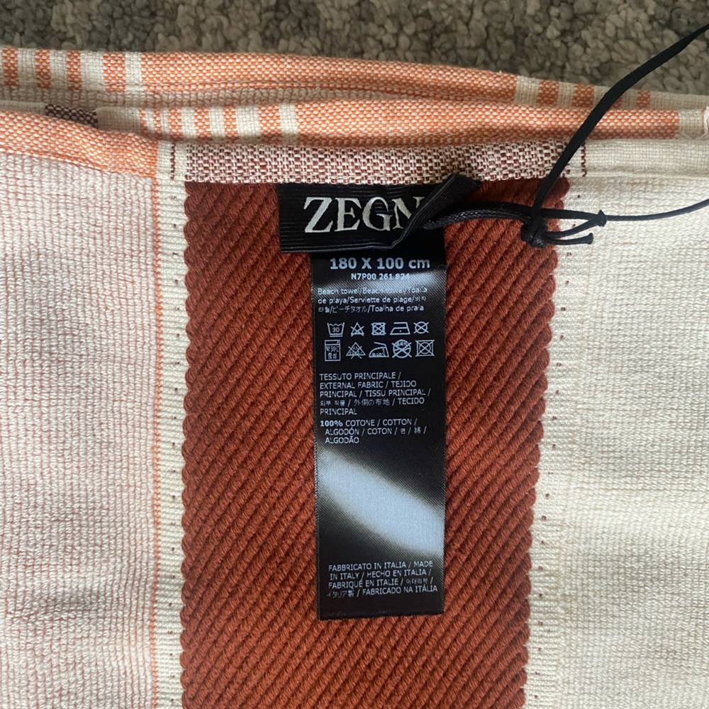 ZEGNA Orange & White Striped Beach Towel - Picture 3 of 6